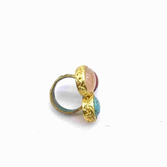Triple Multicolor Gemstone Ring Gold Tone Size 7 - Picture 5 of 7